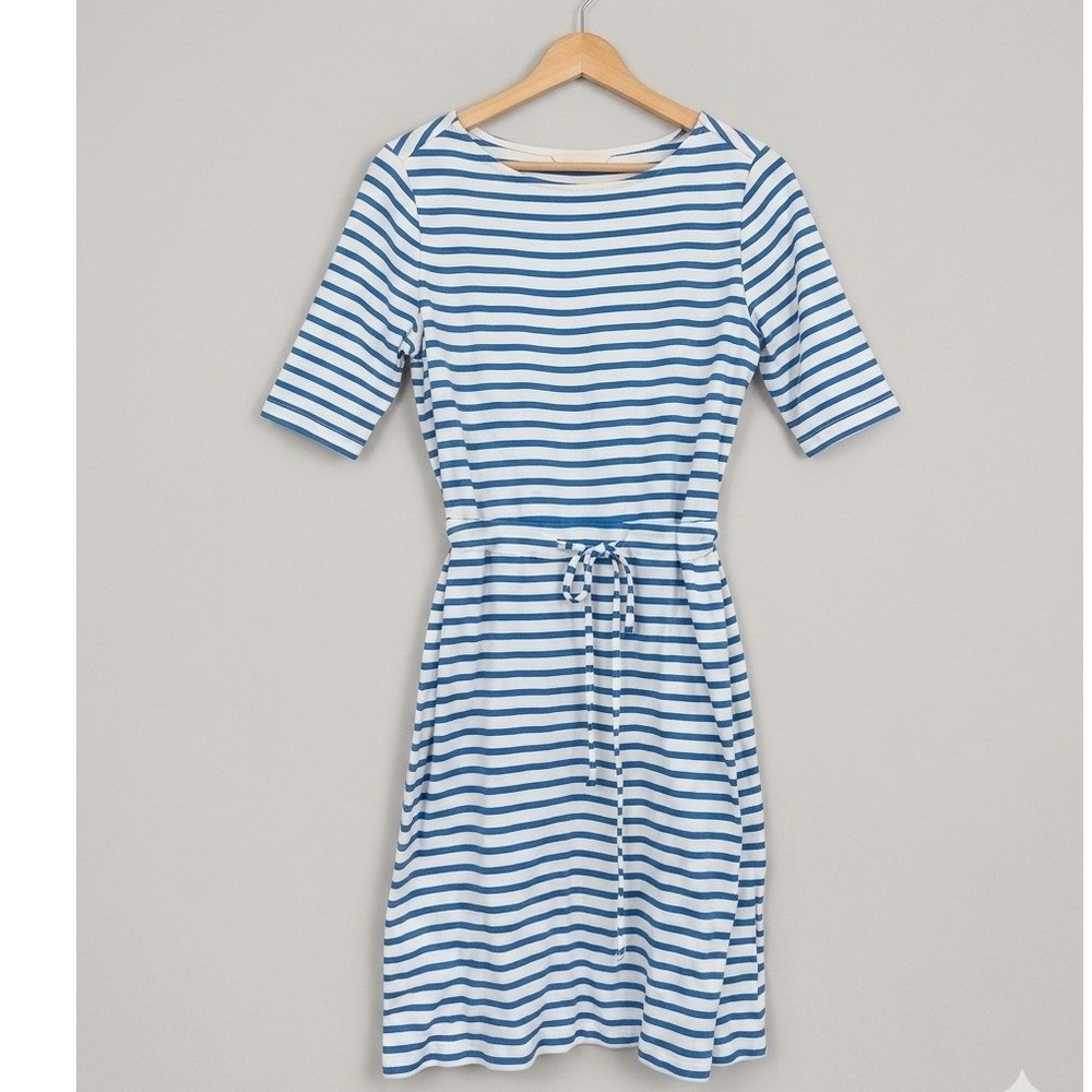 Jones New York Signature Blue White Striped Nautical Dress Gold Buttons Medium
